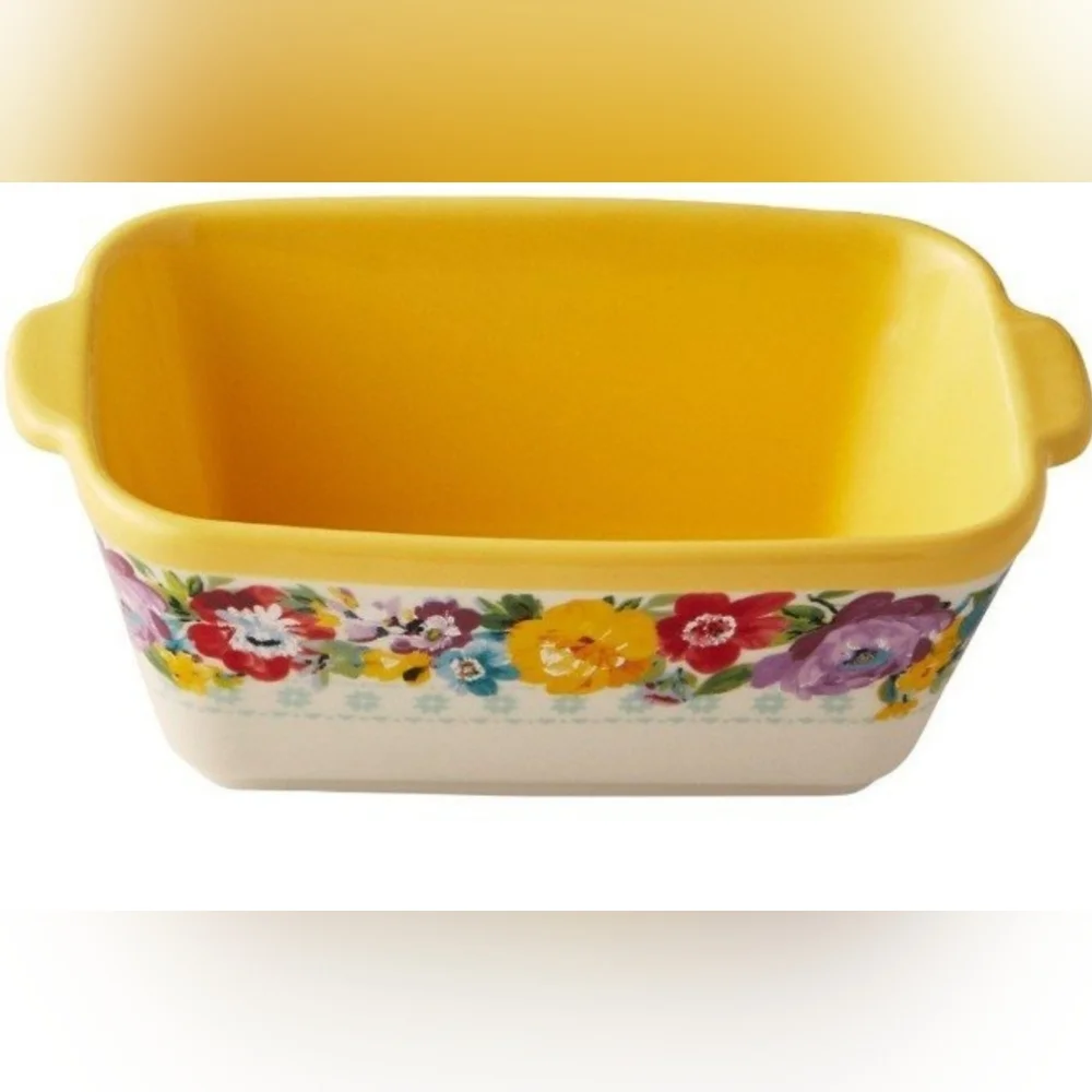 The Pioneer Woman Small Yellow Ceramic Loaf Pan Sweet Romance Blossoms